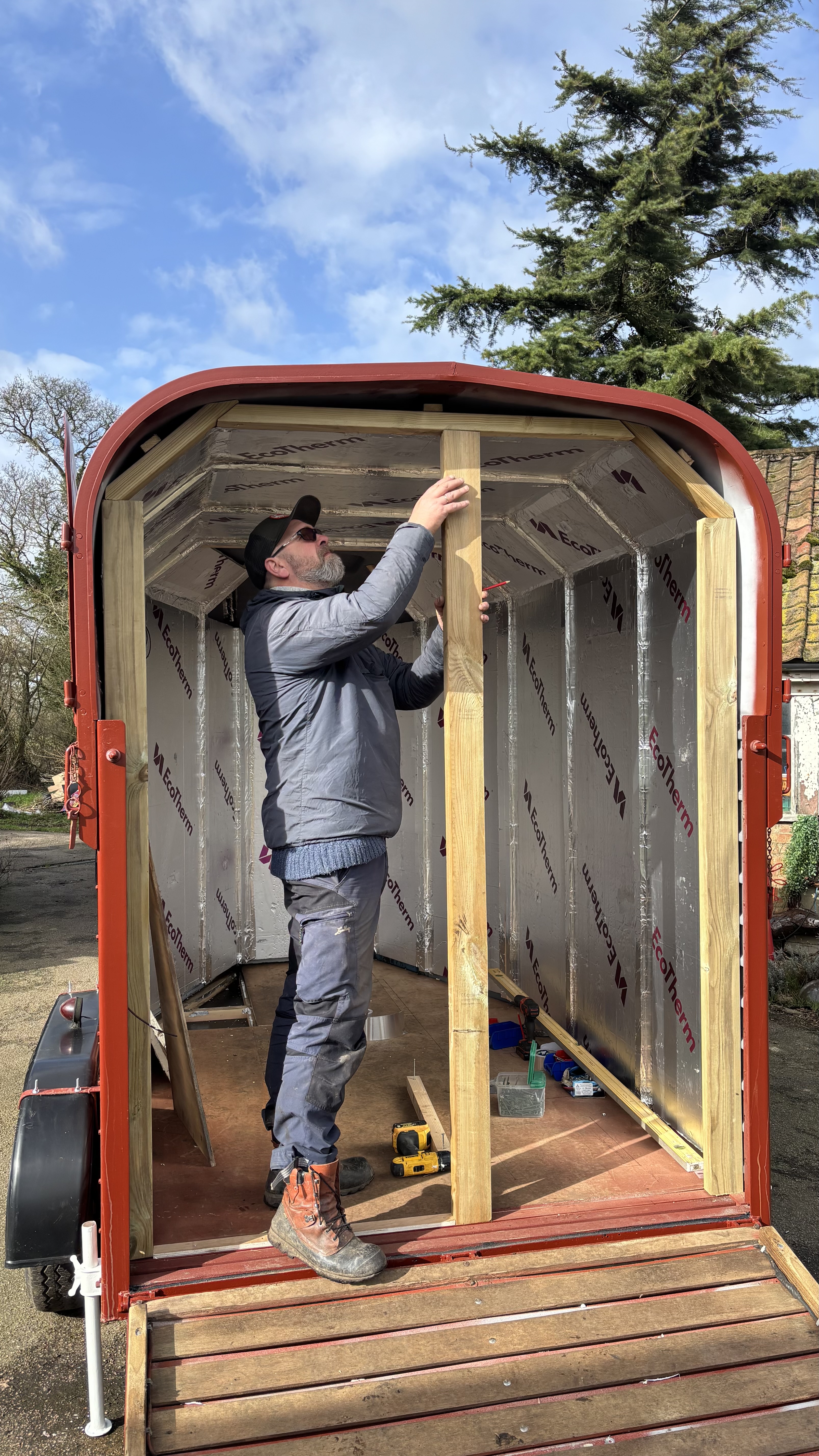 sauna build update – spruce cladding and insulation