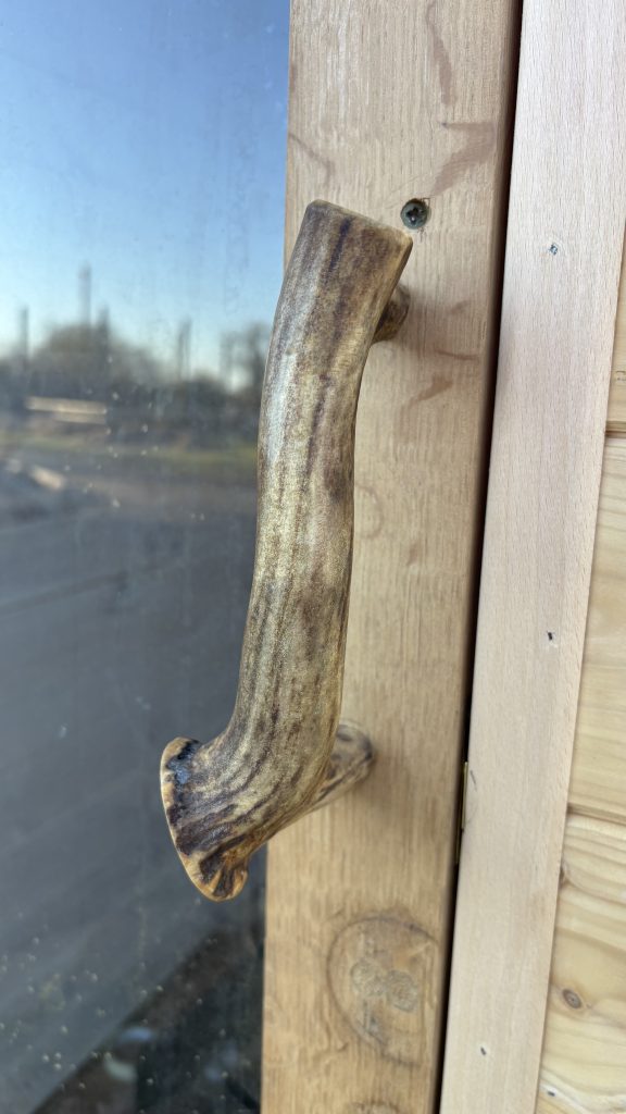 deer antler door handles horsebox sauna build